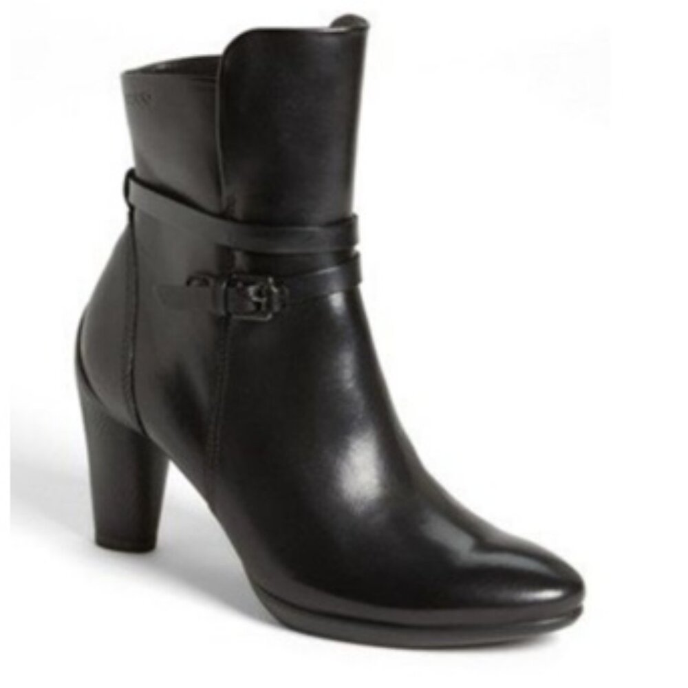 Ecco Sculptured 75 Mid Cut Boot SZ 39 Ankle Booties Black Leather